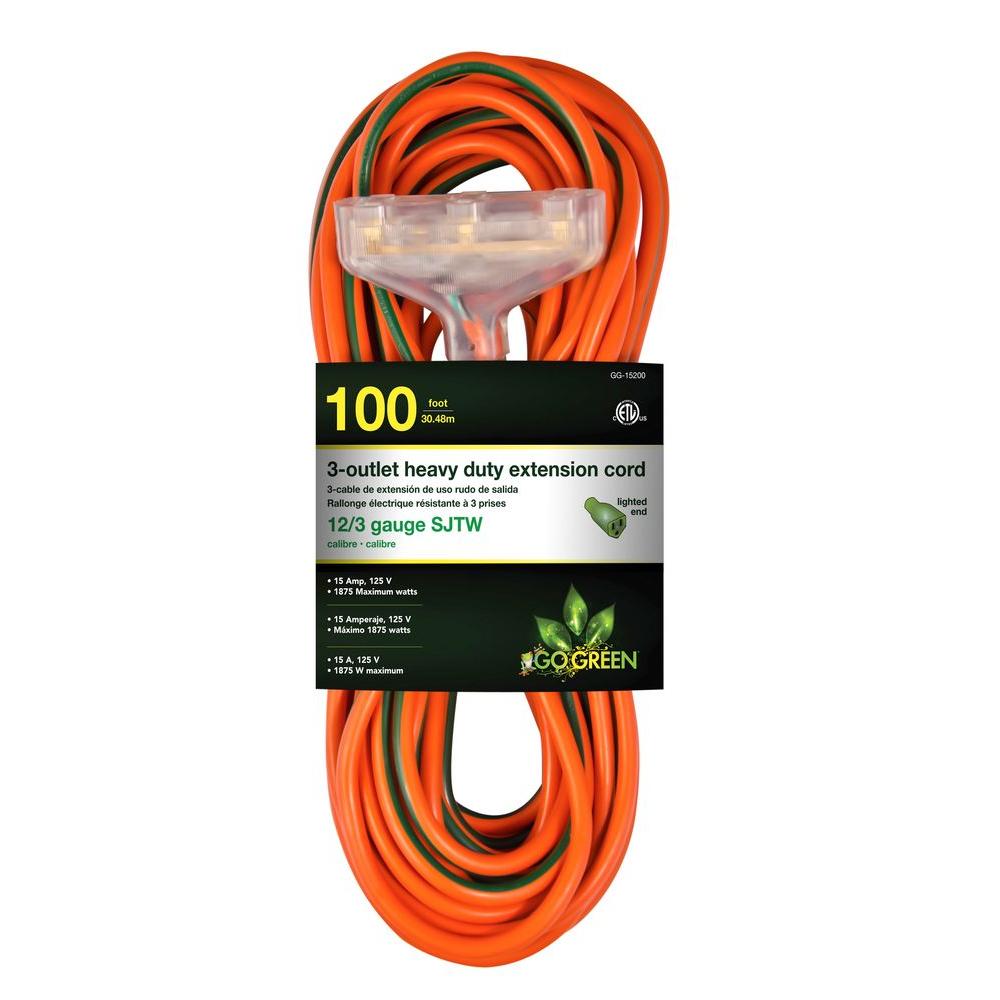 Go Green 100 Ft 3 Outlet 12 Heavy Duty Extension Cord Heavy Duty Extension Cord