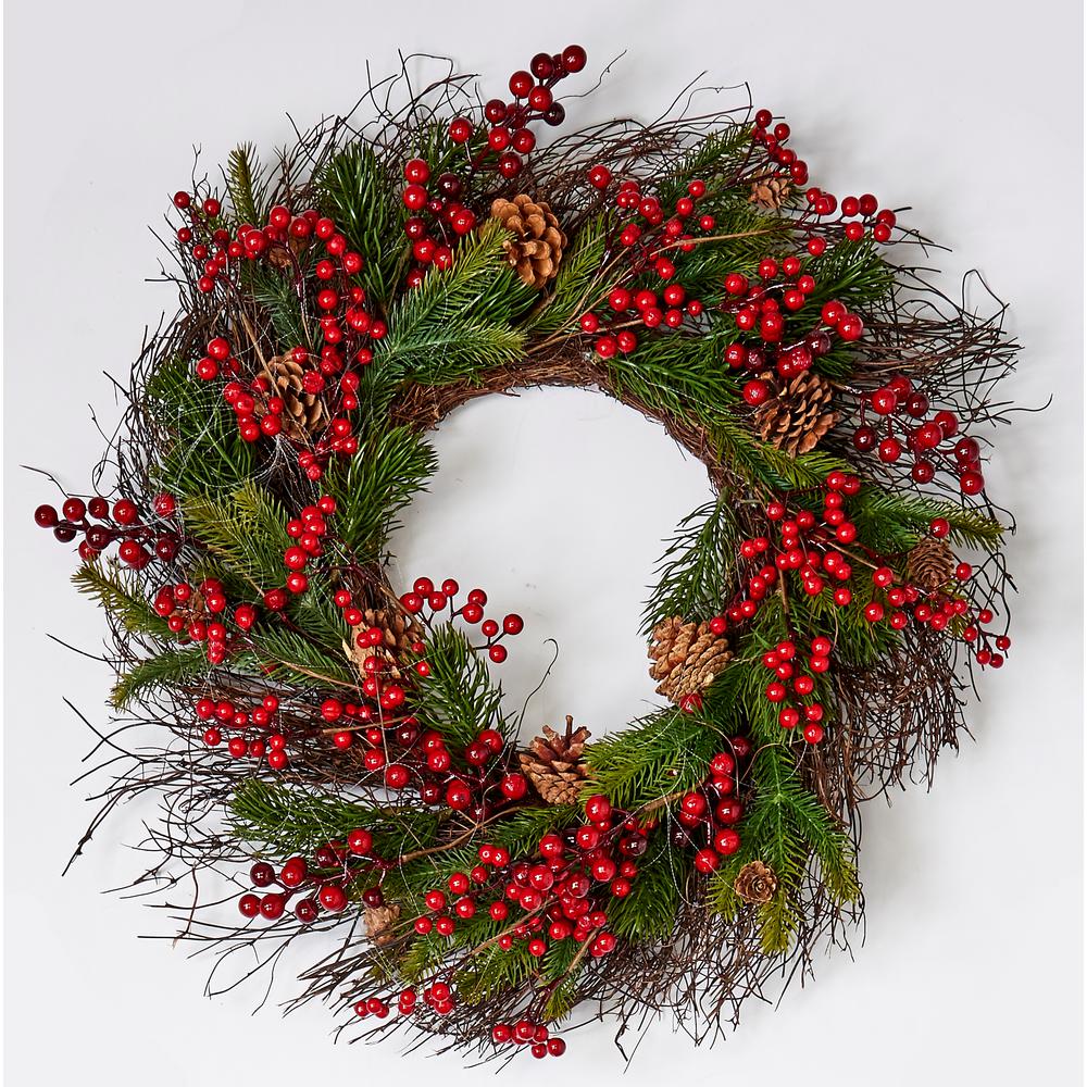 25 In Mixed Pine Berry Cone Wreath 7781 The Home Depot