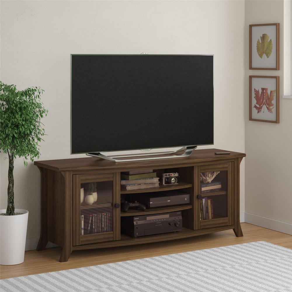 Palma Brown Oak 60 In Tv Stand With Glass Doors Hd10645 The