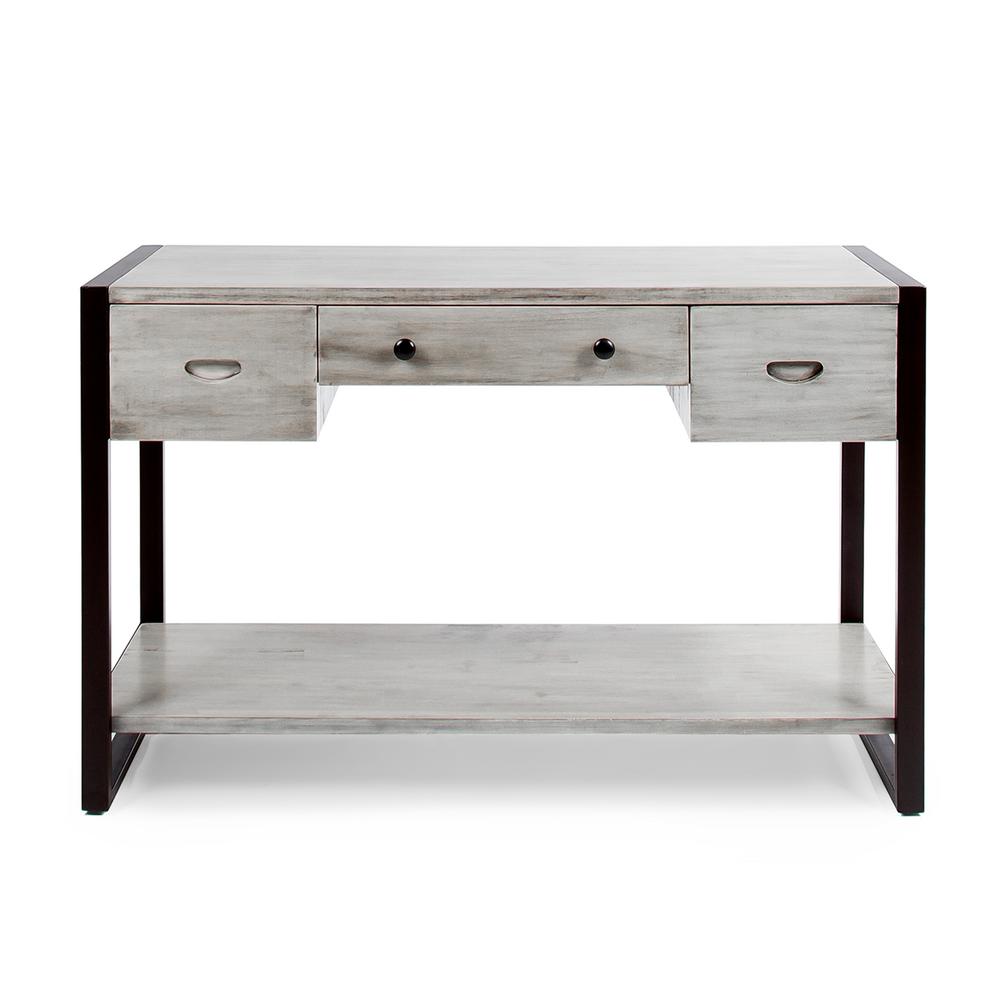 Noble House Leya Metallic Gray Acacia Wood 3 Drawer Leya Metallic Gray Acacia Wood 3 Drawer Console Table With Rustic Metal Accents