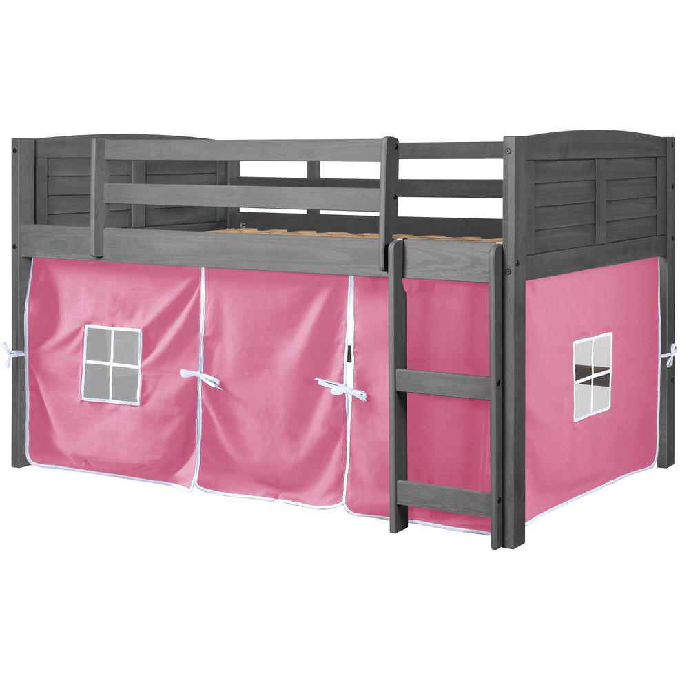 Donco Kids Antique Grey Twin Louver Low Loft Bed With Pink Tent Kit 790 Aag 750c Tp The Home Depot