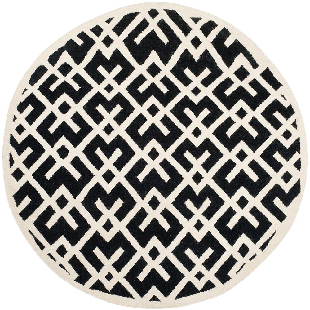 Safavieh Dhurries Black/Ivory 8 ft. x 8 ft. Round Area RugDHU552L8R