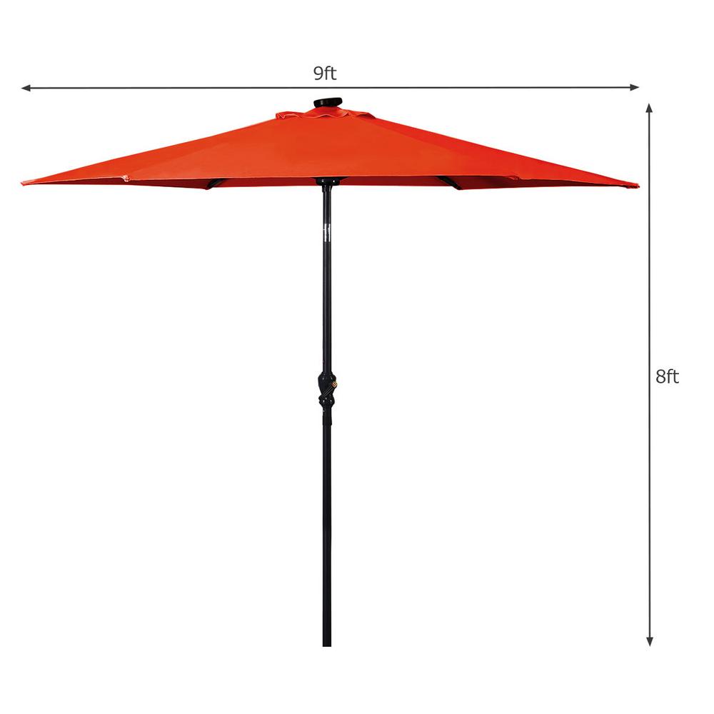 Costway 9 Ft Steel Cantilever Solar Tilt Patio Umbrella Led Lights With Crank Orange Op2804or The Home Depot