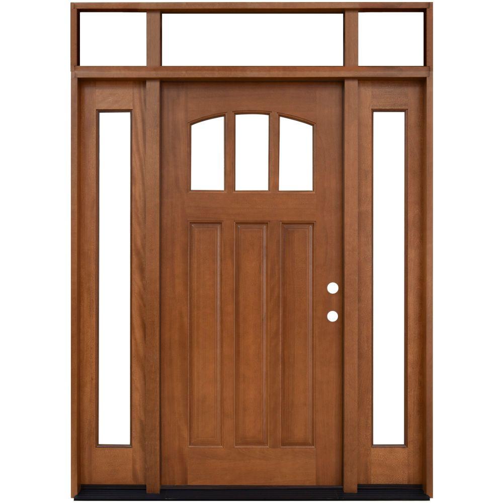 Steves & Sons 64 In. X 80 In. Craftsman 3 Lite Arch Stained Mahogany ...