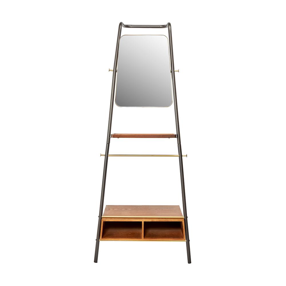 Silverwood Brady Brown Metal and Wood Leaning Storage Coat Rack with