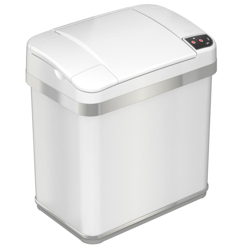 White Metal Trash Cans The Home Depot 2 5 Gal 8 25 In Opening Multifunction Sensor Trash Can Matte Pearl White