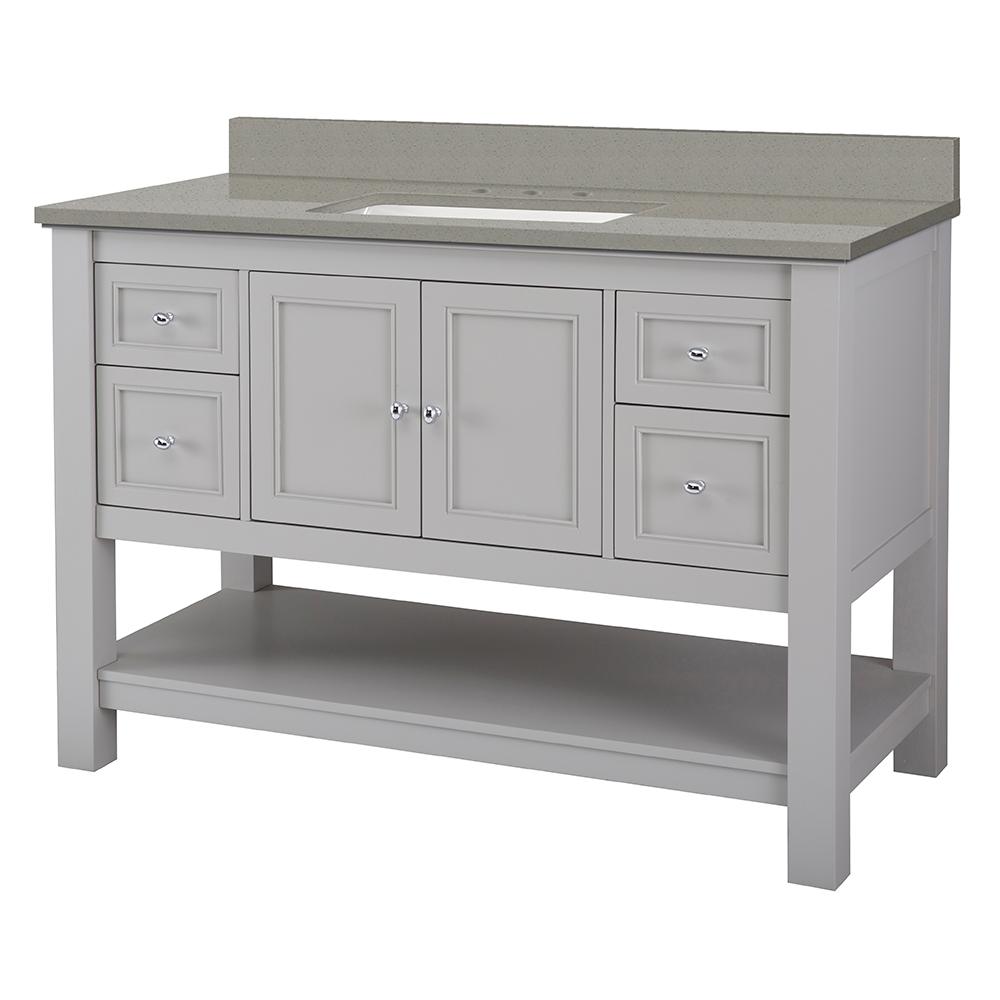 Foremost Gazette 49 in. W x 22 in. D Vanity Cabinet in Grey with Engineered Quartz Vanity Top in Sterling Grey with White Basin was $999.0 now $699.3 (30.0% off)