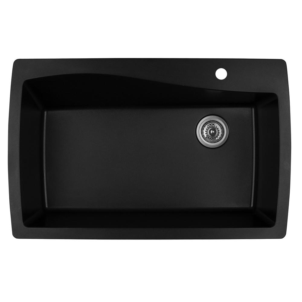 Karran DropIn Quartz Composite 34 in. 1Hole Single Bowl Kitchen Sink in BlackQT722BL The