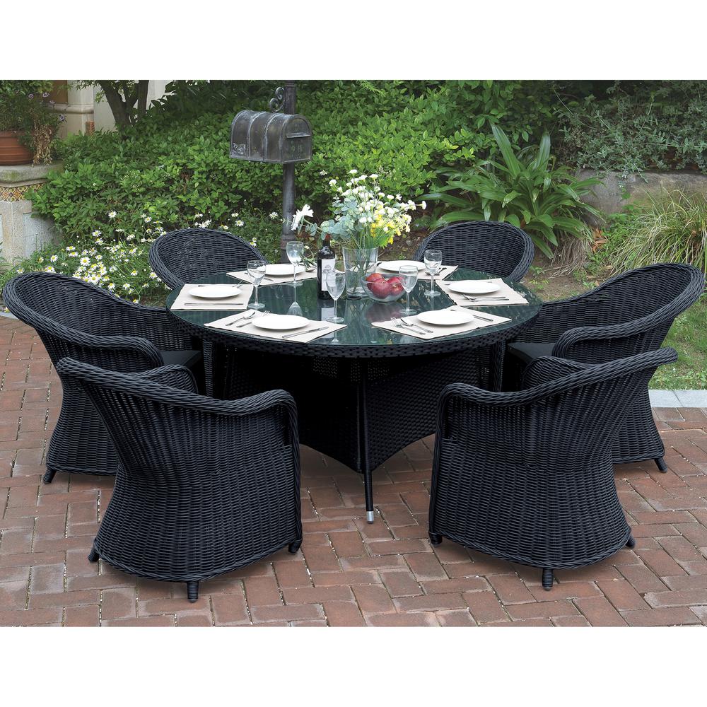 Venetian Worldwide Neirone 7 Piece All Weather Wicker Circular Outdoor Dining Set With Dark Brown Cushion Vp 228 7pcs The Home Depot