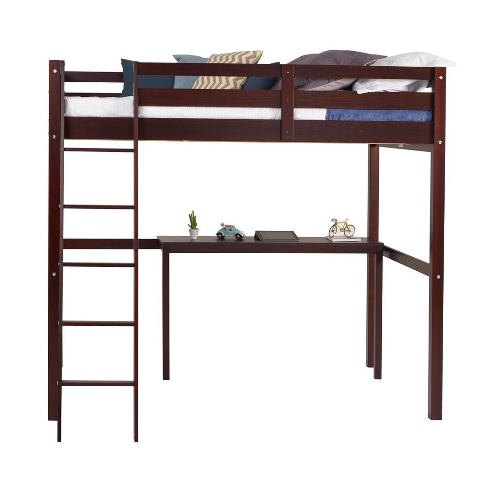 wood twin loft bed with desk