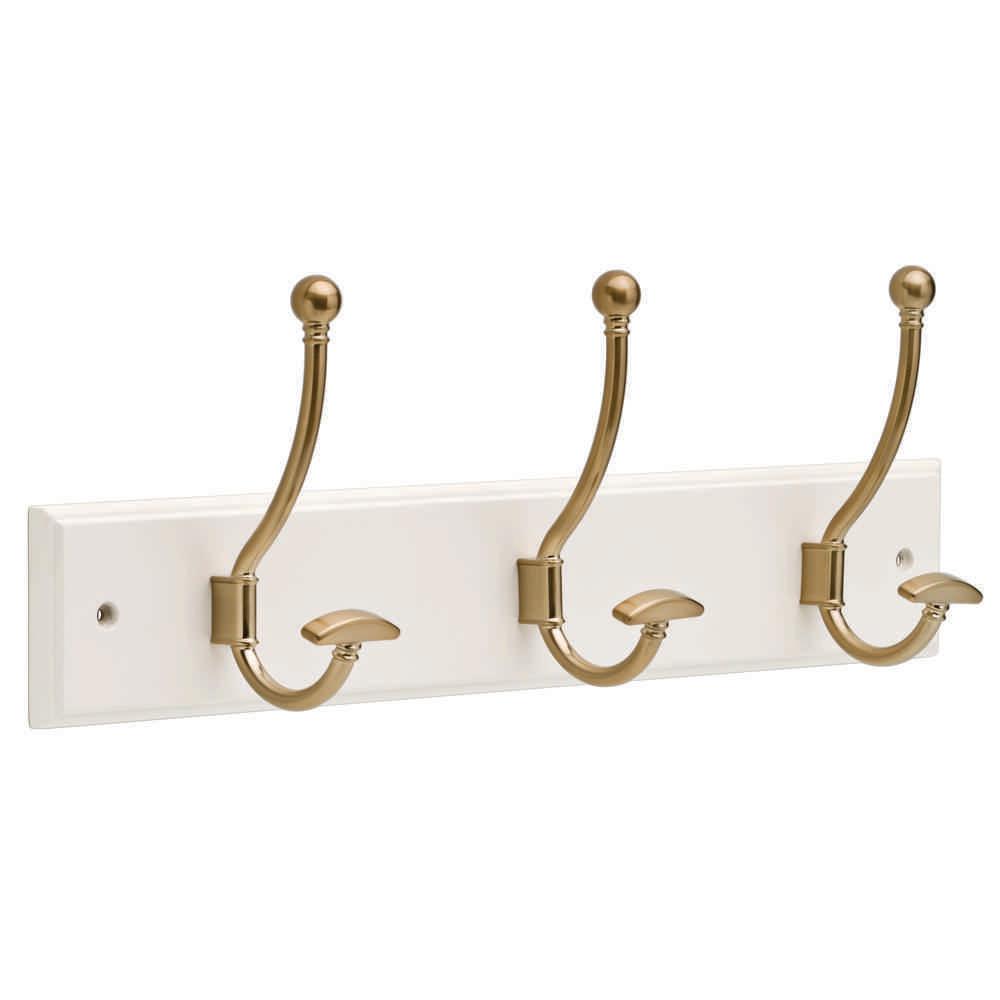 Luxe 18 in. White and Champagne Bronze Hook Rack