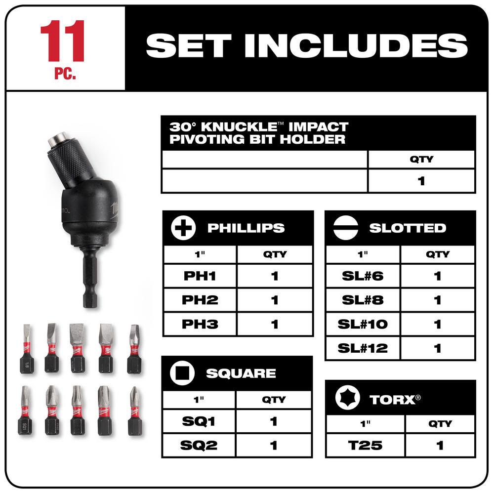 Milwaukee 48-32-2301 SHOCKWAVE 6 Piece Knuckle Bit Holder Set New Free Shipping
