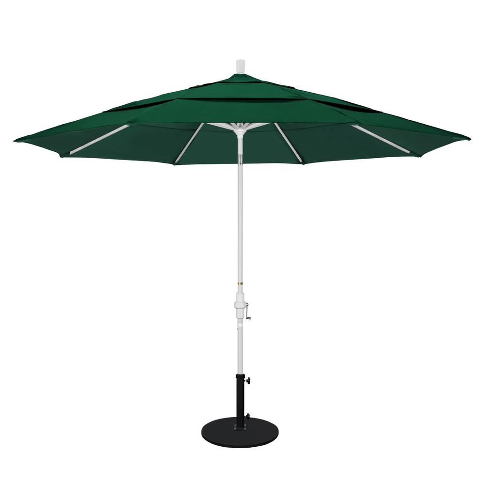 California Umbrella 11 Ft White Aluminum Pole Market Ribs White Aluminum Pole Market Ribs Crank Lift Outdoor Patio Umbrella In Forest Green Sunbrella
