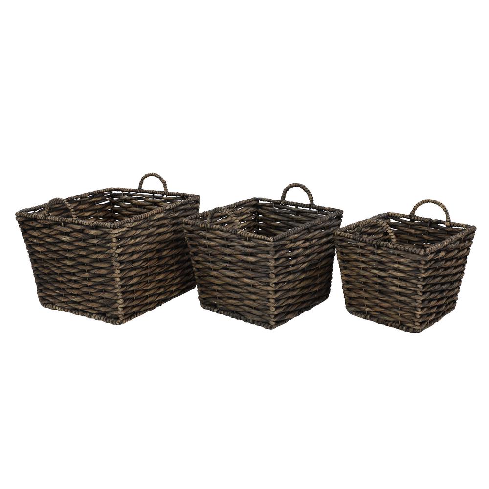 brown wicker storage baskets