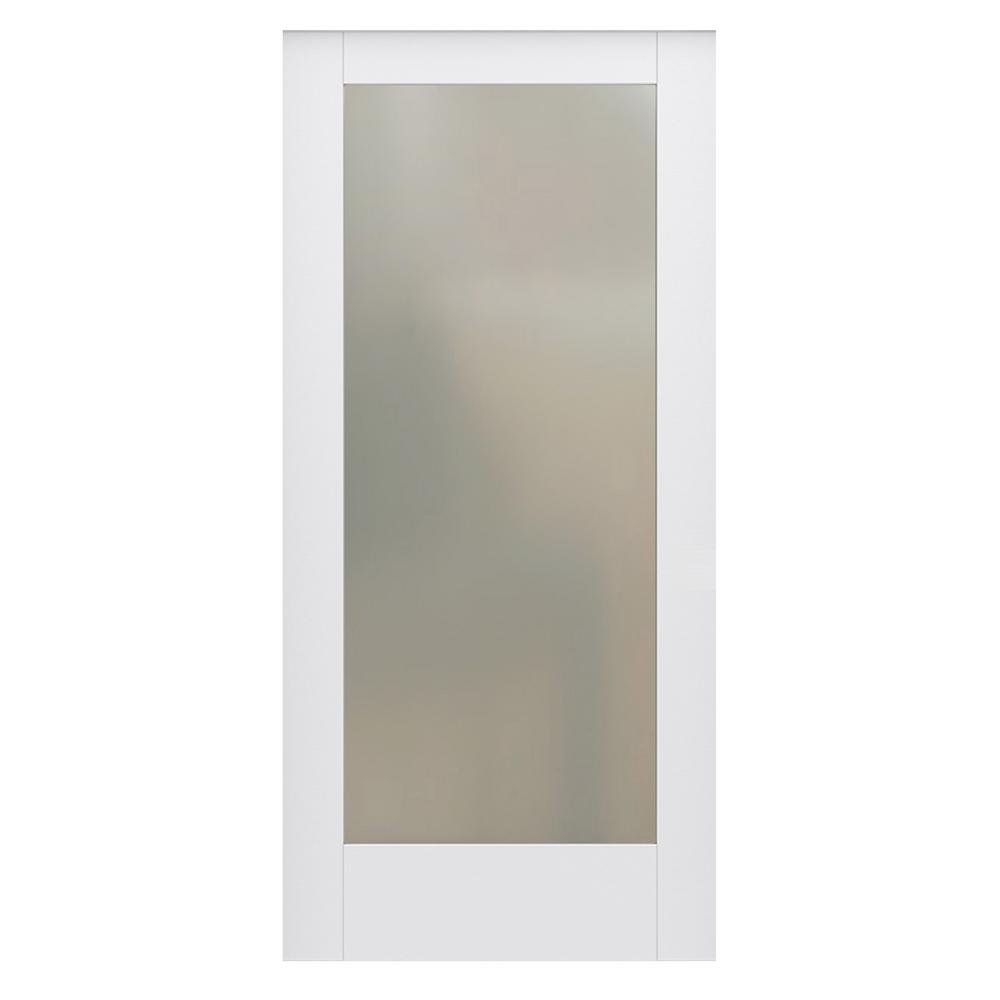 36 In X 80 In Designglide Moda Primed Pmt1011 Solid Core Wood Interior Barn Door Slab With Translucent Glass