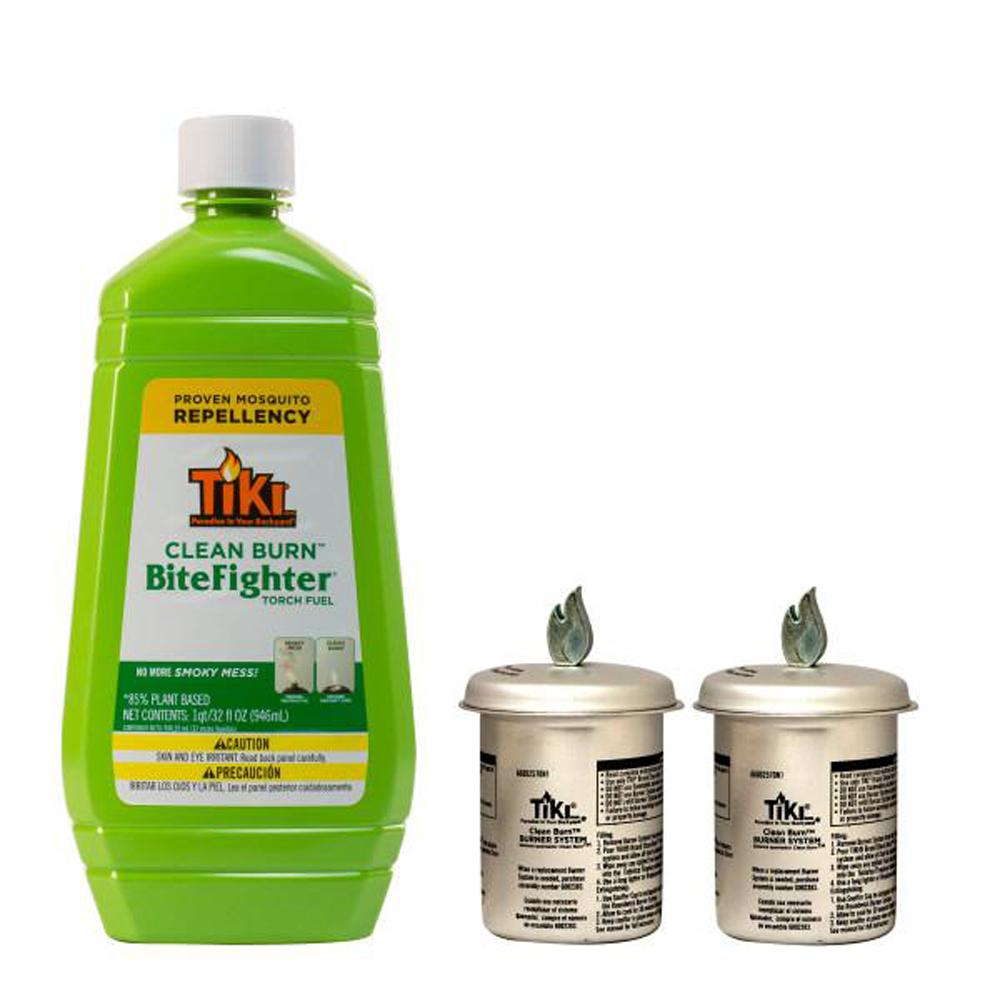 Tiki 2 Clean Burn Firepiece Roundwick Burner System Replacement For Small Table Torch Plus 32 Oz Fuel