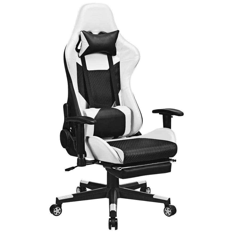 Costway White Massage Gaming Chair Recliner Upholstery Racing