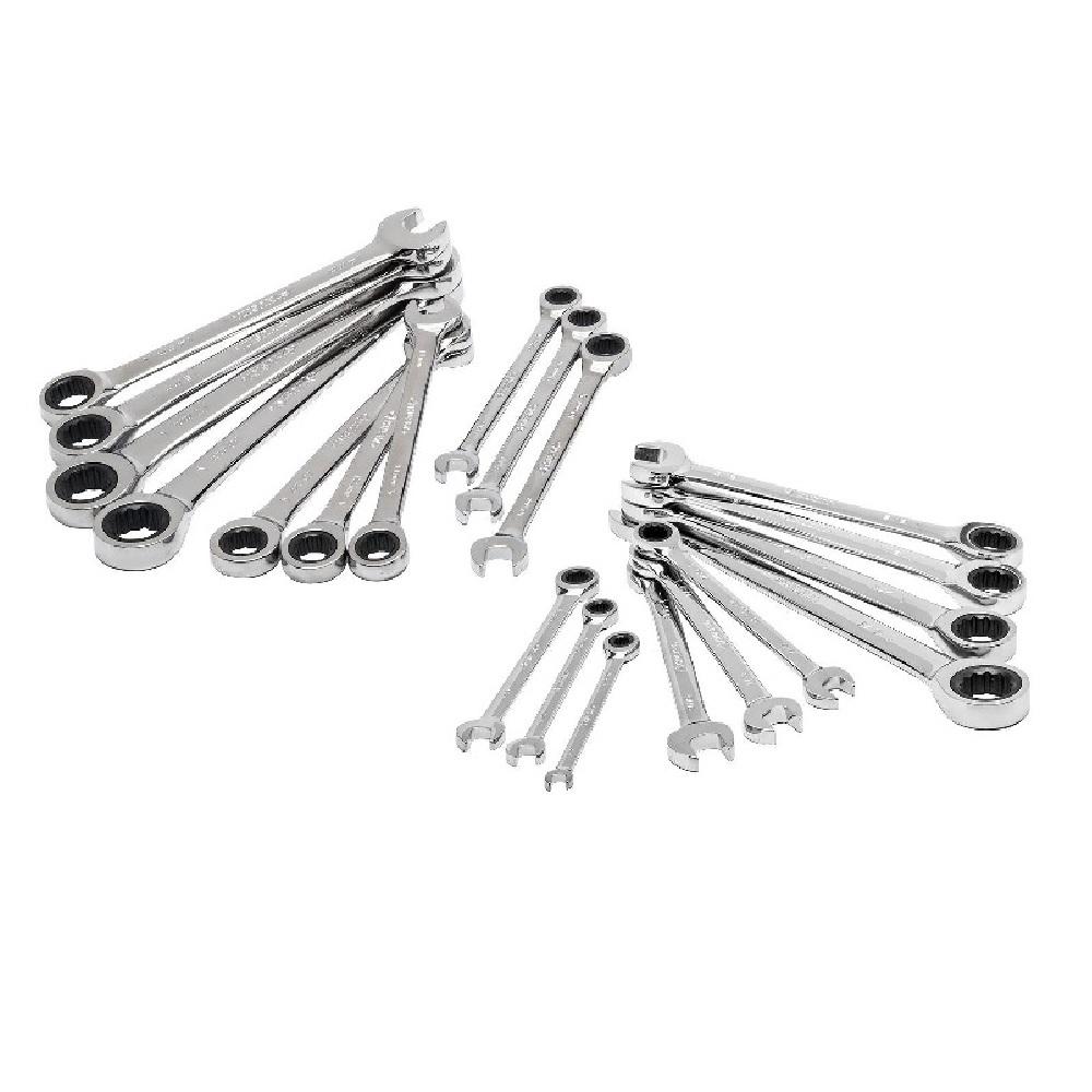 Chrome with Storage Rack Carrier Husky SAE 10-Piece Combination Wrench Set