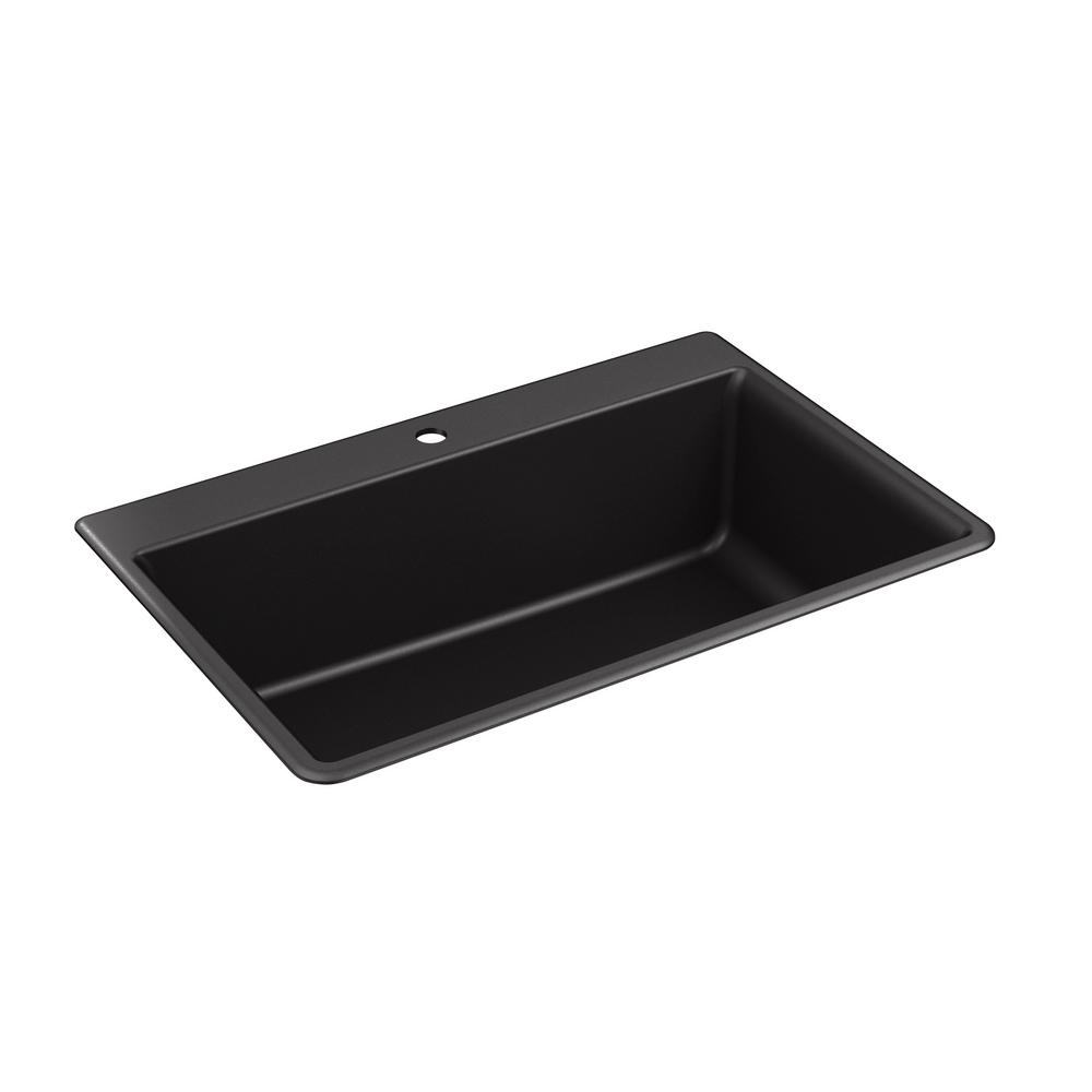 Kennon Drop In Undermount Neoroc Granite Composite 33 In 1 Hole Single Basin Kitchen Sink In Matte Black