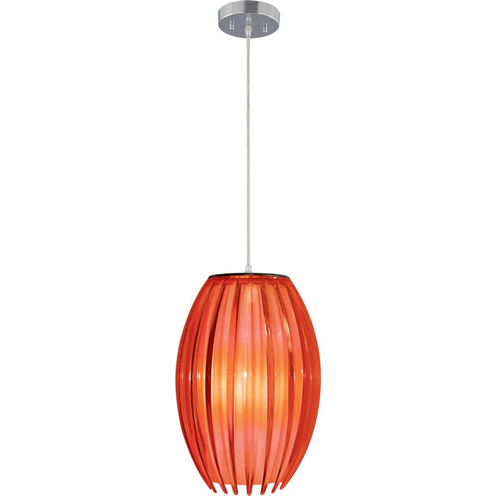 Volume Lighting 1 Light Brushed Nickel Red Acrylic Flower Bud Outer Volume Lighting 1 Light Brushed Nickel Red Acrylic Flower Bud Outer Shade Hanging Mini Pendant White Cased Glass Cylinder Inner 1675 33 The Home