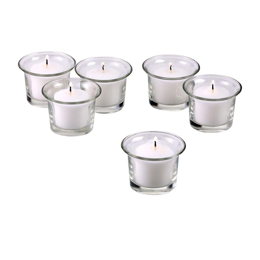 Light In The Dark Clear Glass Lip Votive Candle Holders With White Votive Candles Set Of 72