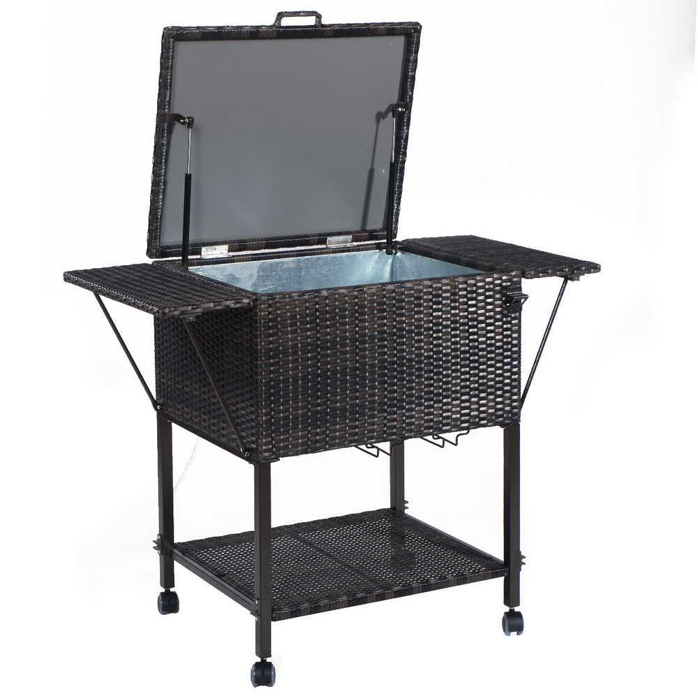 Costway Portable Rattan Cooler Cart Trolley Outdoor Patio Ice Costway Portable Rattan Cooler Cart