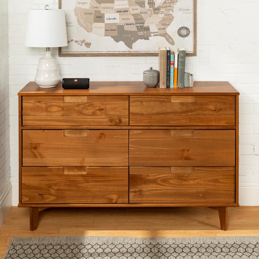 Walker Edison Furniture Company 6 Drawer Caramel Mid Century Modern 6 Drawer Caramel Mid Century Modern Wood Dresser
