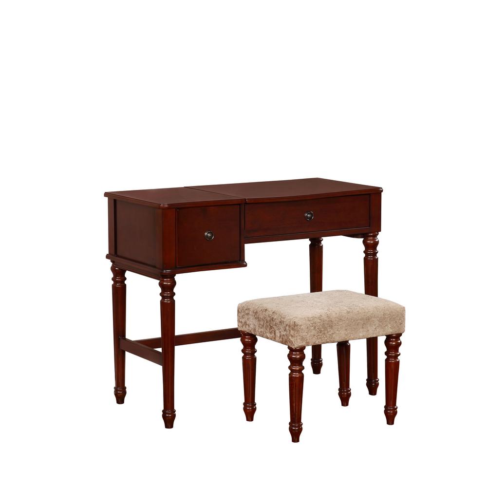Linon Home Decor Wyndham 2 Piece Walnut Vanity Set 580052wal01 The Linon Home Decor Wyndham 2 Piece Walnut Vanity Set