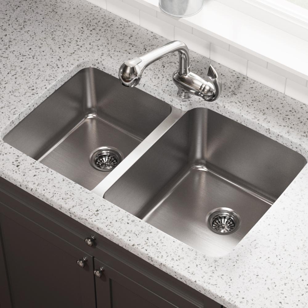 MR Direct Undermount Stainless Steel 32 in. Double Bowl Kitchen Sink Home Depot Stainless Steel Kitchen Sink
