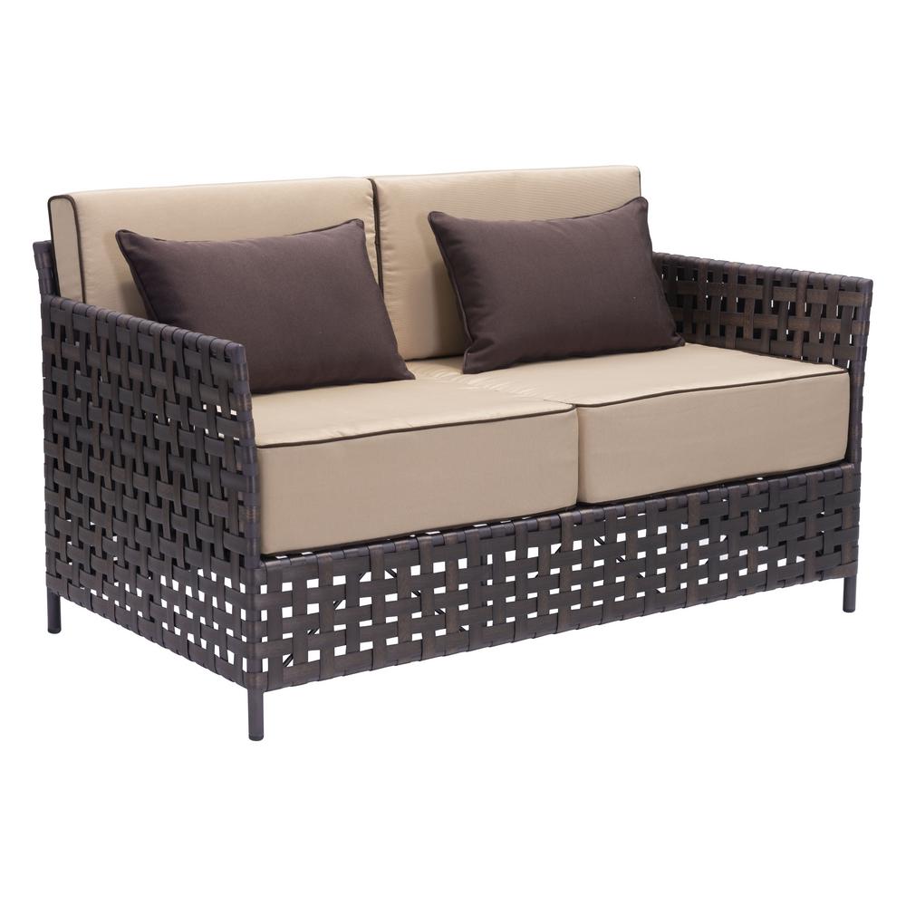Beige Tan Outdoor Sofas Lounge Furniture Pinery Wicker Outdoor Patio Sofa In Brown With Beige Cushion