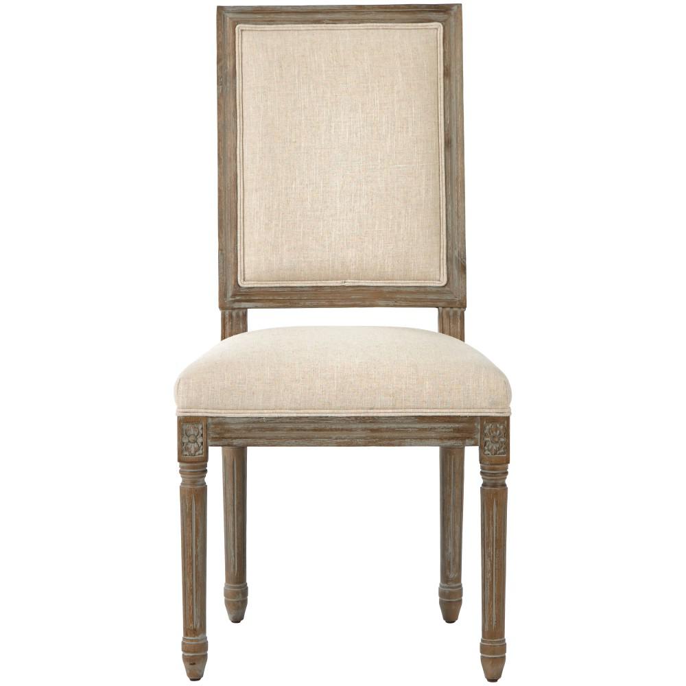 Jacques Antique Brown Natural Linen Square Back Dining Chair (Set of 2)