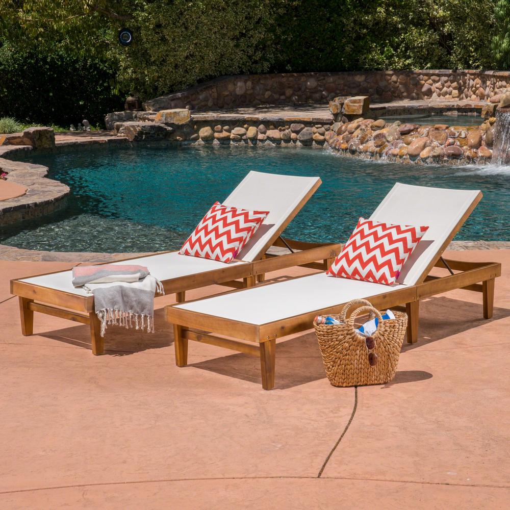 Noble House Summerland White and Teak Brown Wood Adjustable Outdoor ...