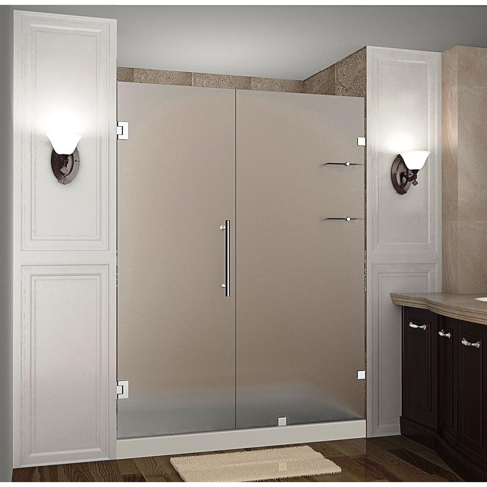 Aston Nautis Gs 57 In X 72 Frameless Hinged Shower Door With Frameless Hinged Shower Door With Frosted Glass And Shelves In Stainless Steel