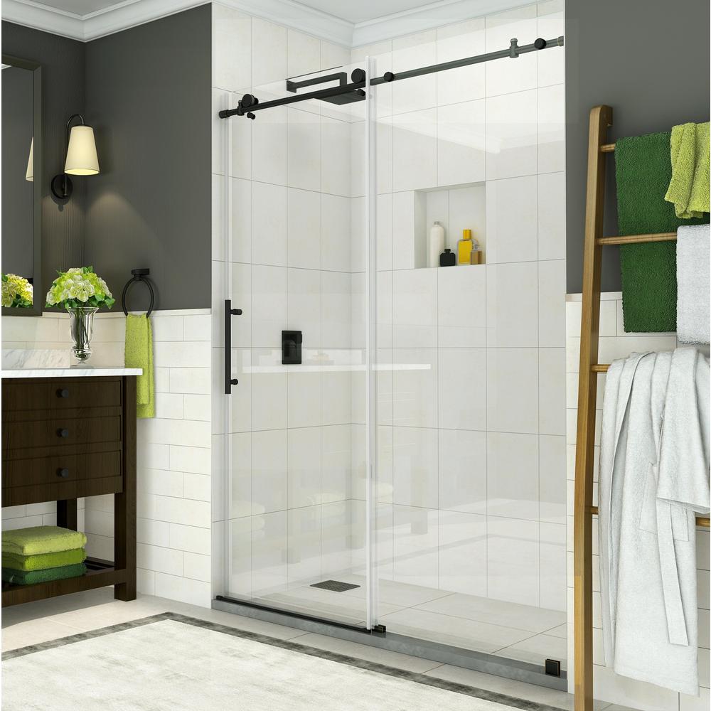 Aston Langham In X In Completely Frameless Sliding Shower Door In Oil Rubbed Bronze