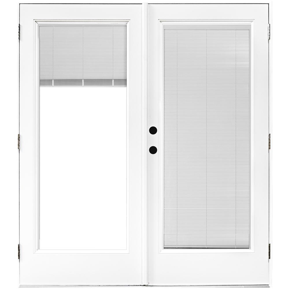 60 In X 80 In Fiberglass Smooth White Right Hand Outswing Hinged Patio Door With Built In Blinds
