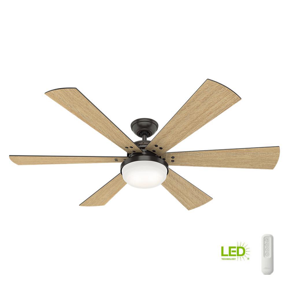 Hunter Cavalry 60 In Led Indoor Noble Bronze Ceiling Fan With Handheld Remote And Light Kit