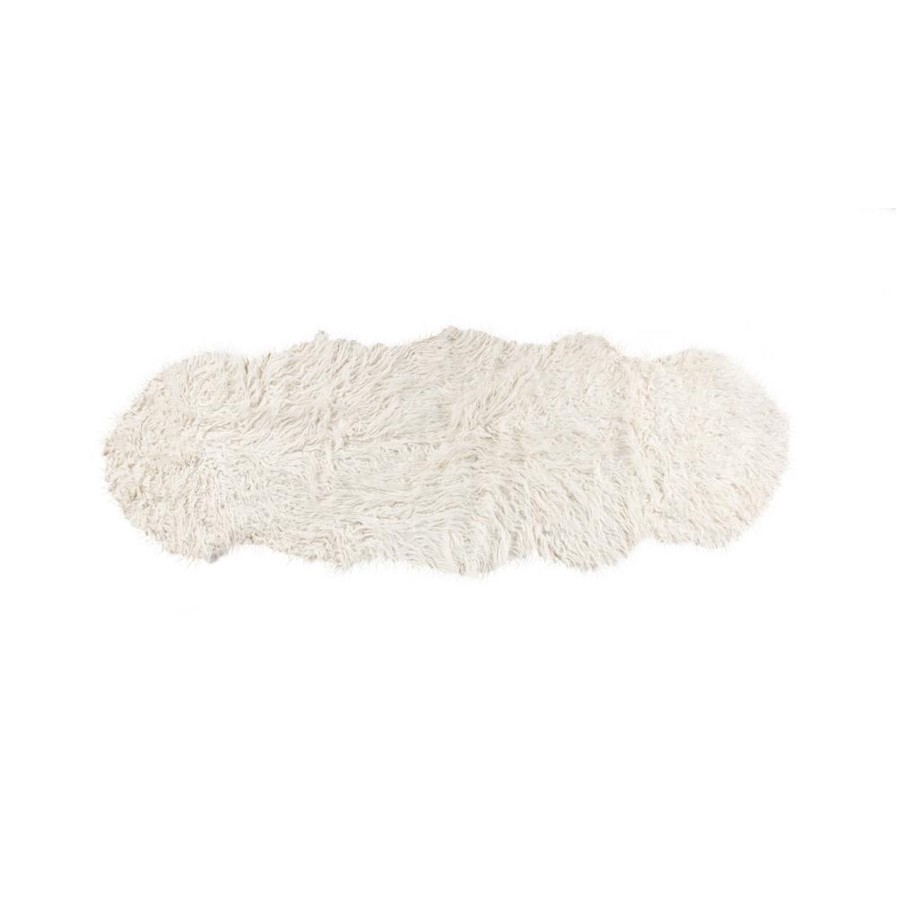 Luxe L Faux Fur Rockwall Stone White 2 Ft X 6 Mongolian Sheepskin Double Indoor Rug