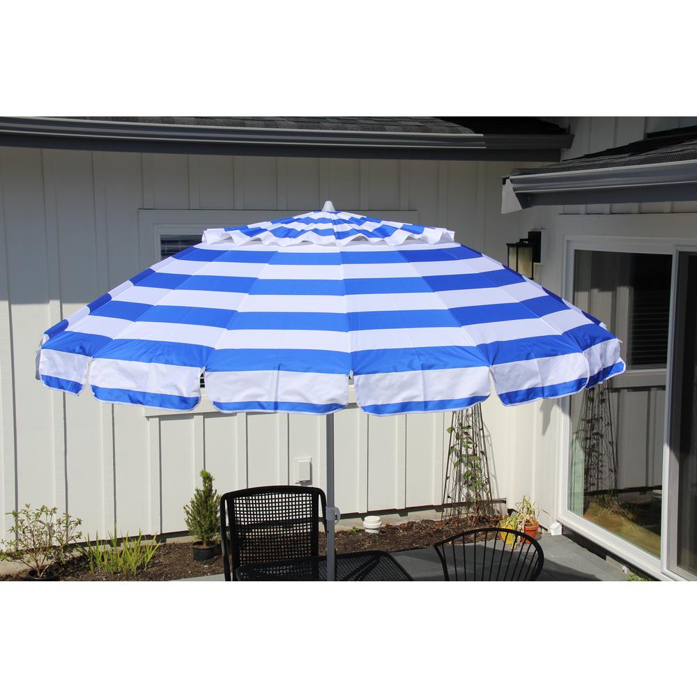 Destinationgear 8 Ft Deluxe Aluminum Drape Patio And Beach Umbrella With Travel Bag In Royal Blue And White Stripes 1122 The Home Depot