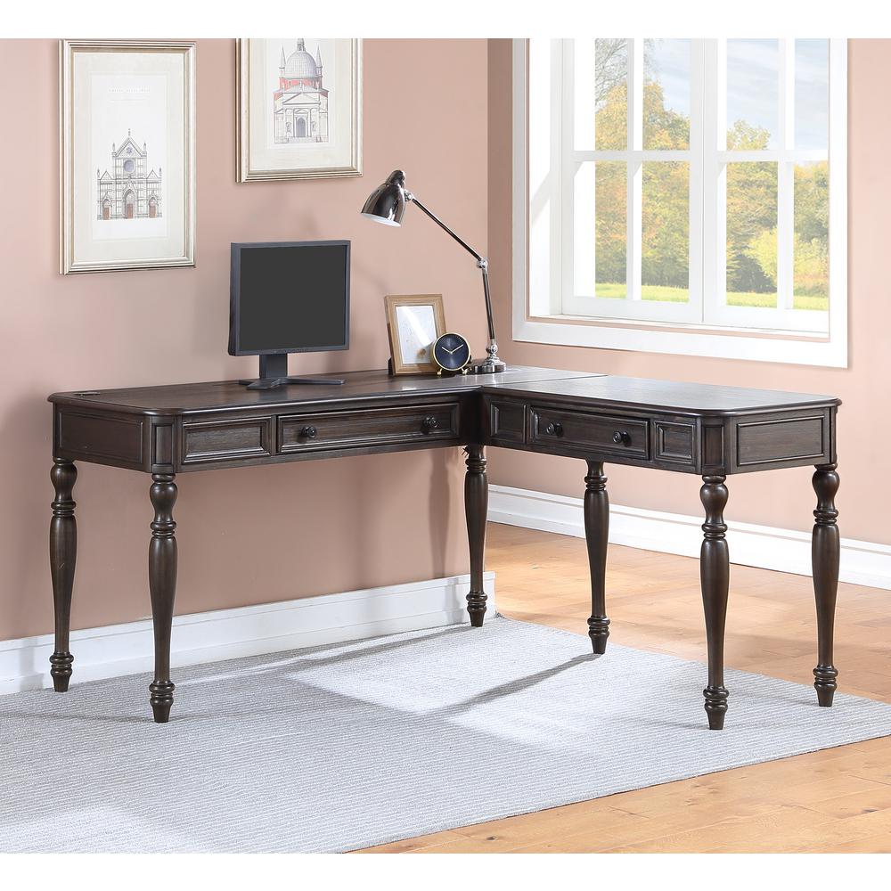 Osp Home Furnishings 59 94 In Rich Walnut L Shaped 2 Drawer