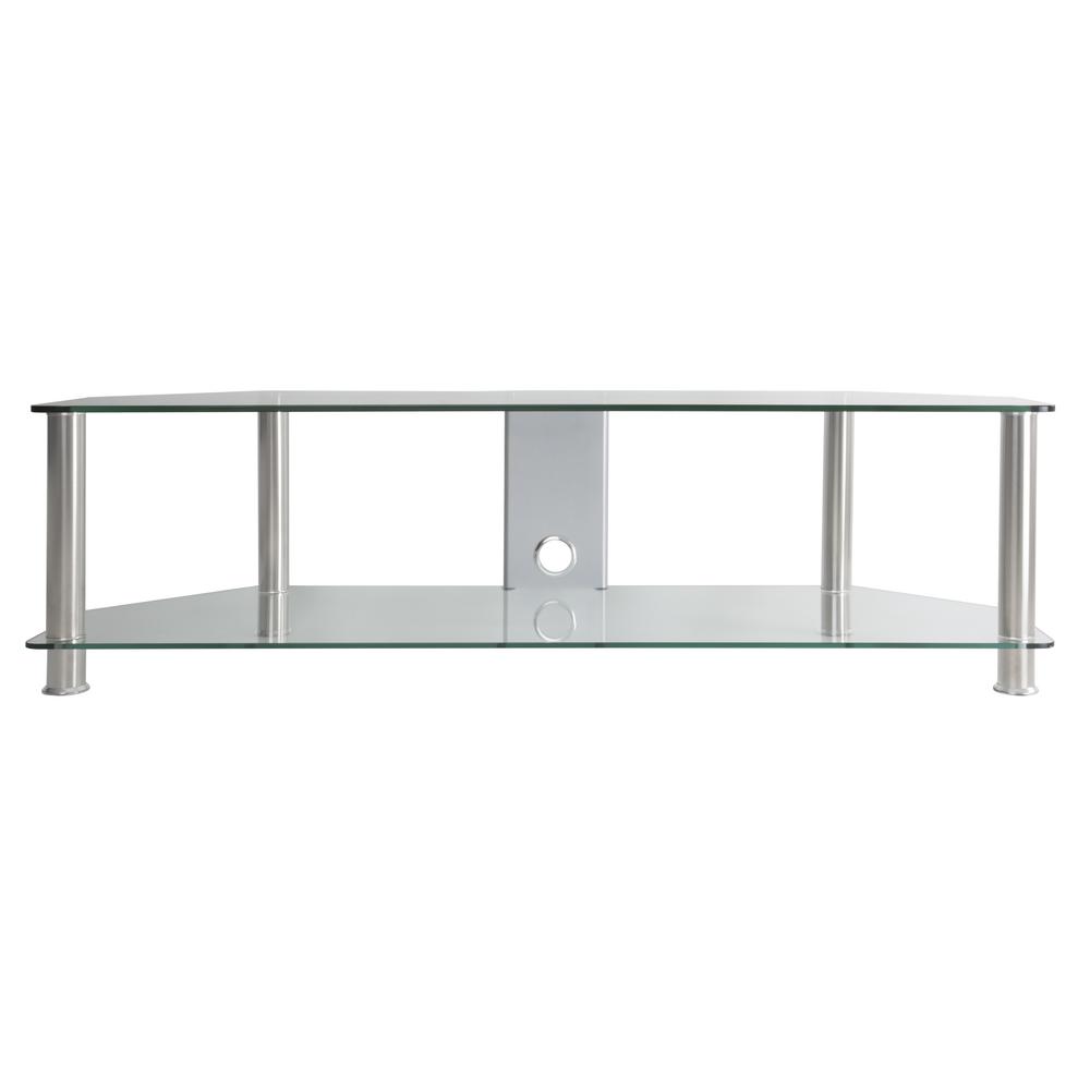 clear glass and chrome tv stand