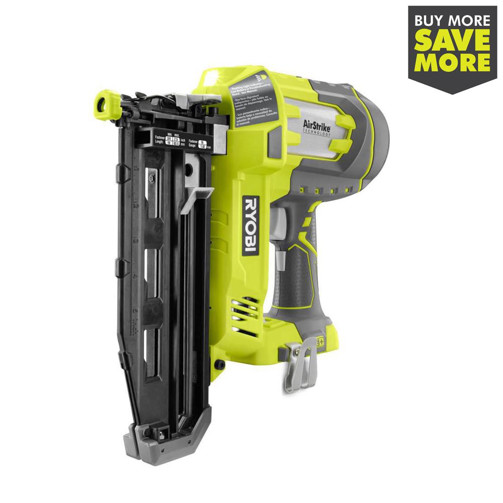 18-Volt ONE+ Lithium-Ion Cordless AirStrike 16-Gauge Cordless Straight Finish Nailer (Tool Only) with Sample Nails
