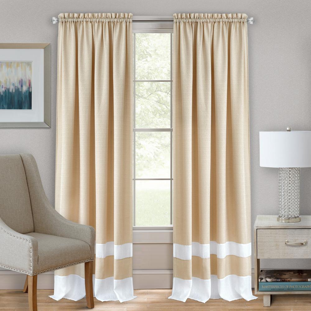 tan and white curtains