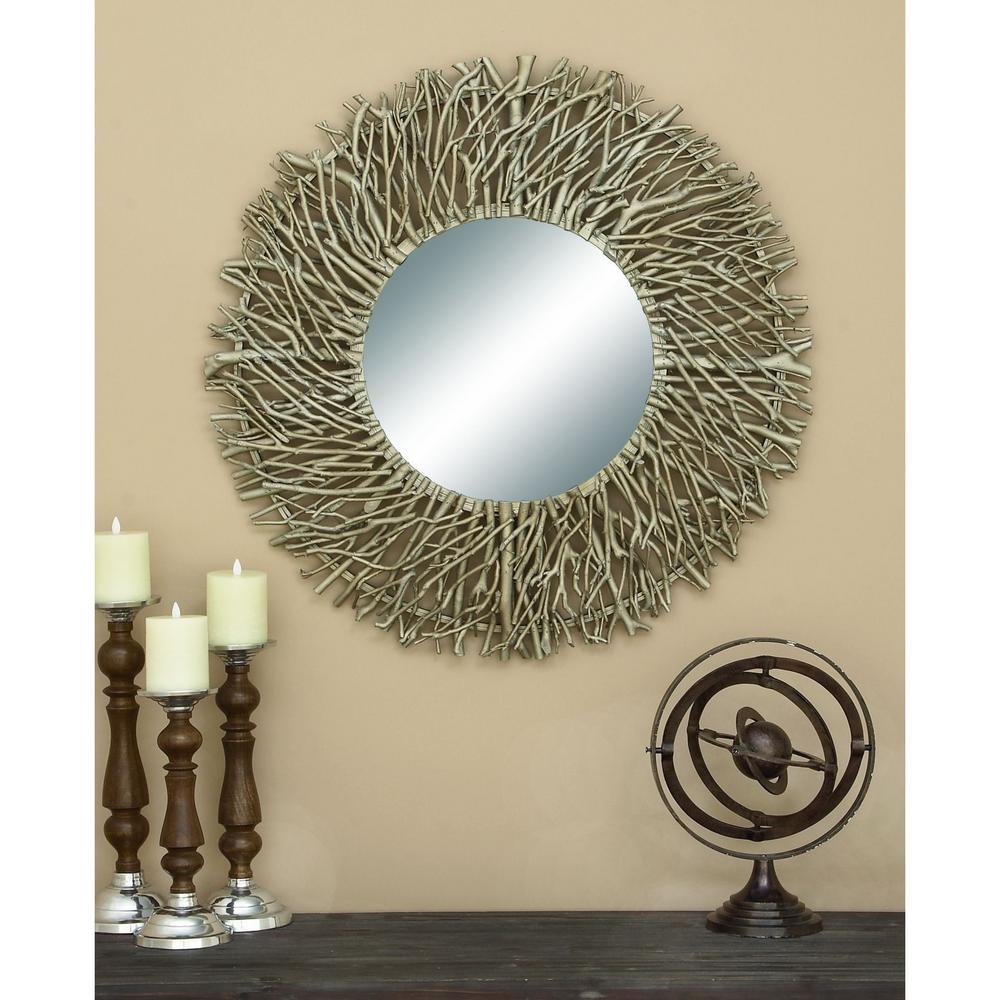 Unfinished Wood Round Mirrors Wall Decor The Home Depot Twig Framed Mirror