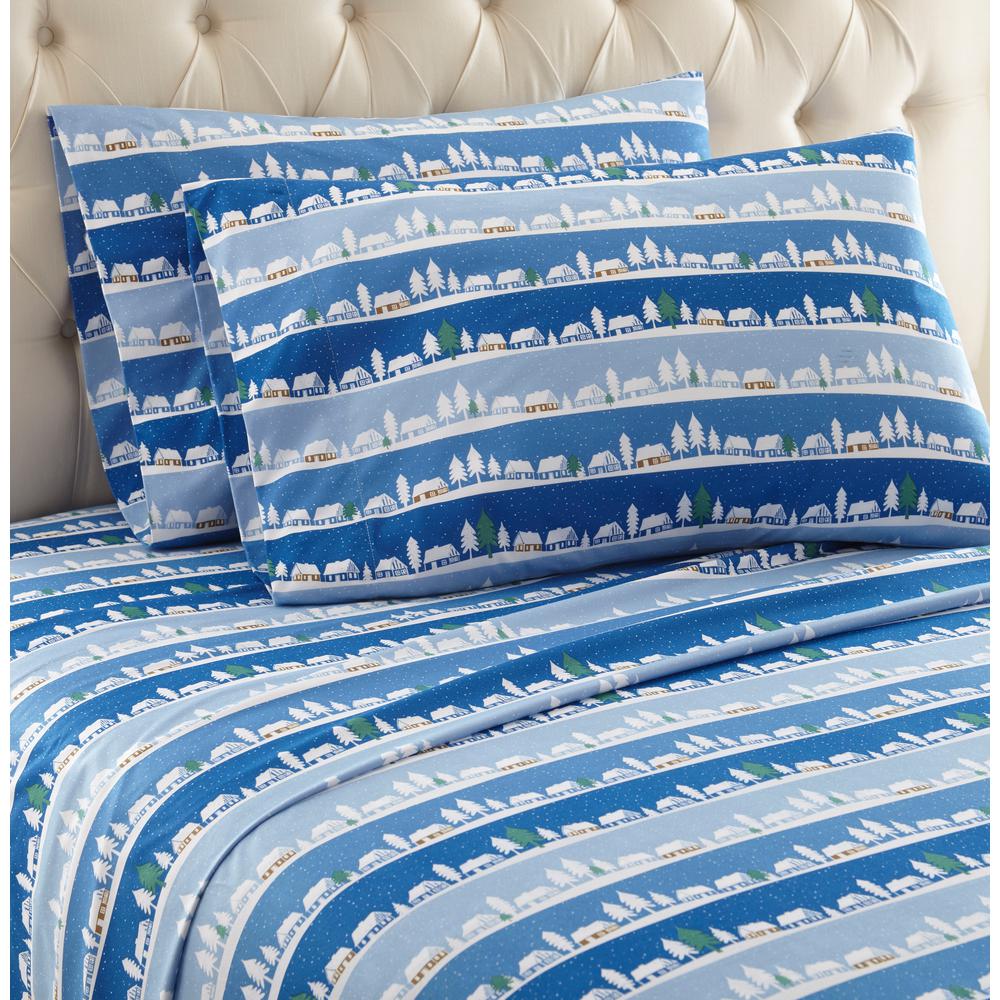 Micro Flannel 4 Piece Winter Village King Polyester Sheet Set Micro Flannel 4 Piece Winter Village King Polyester Sheet Set