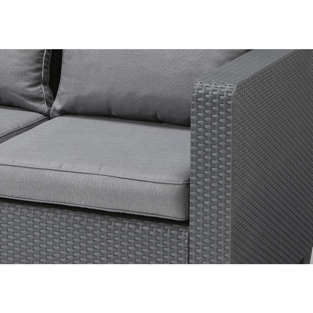 Keter Salta Graphite Resin Plastic Outdoor Loveseat With Flanelle Cushions 236836 The Home Depot