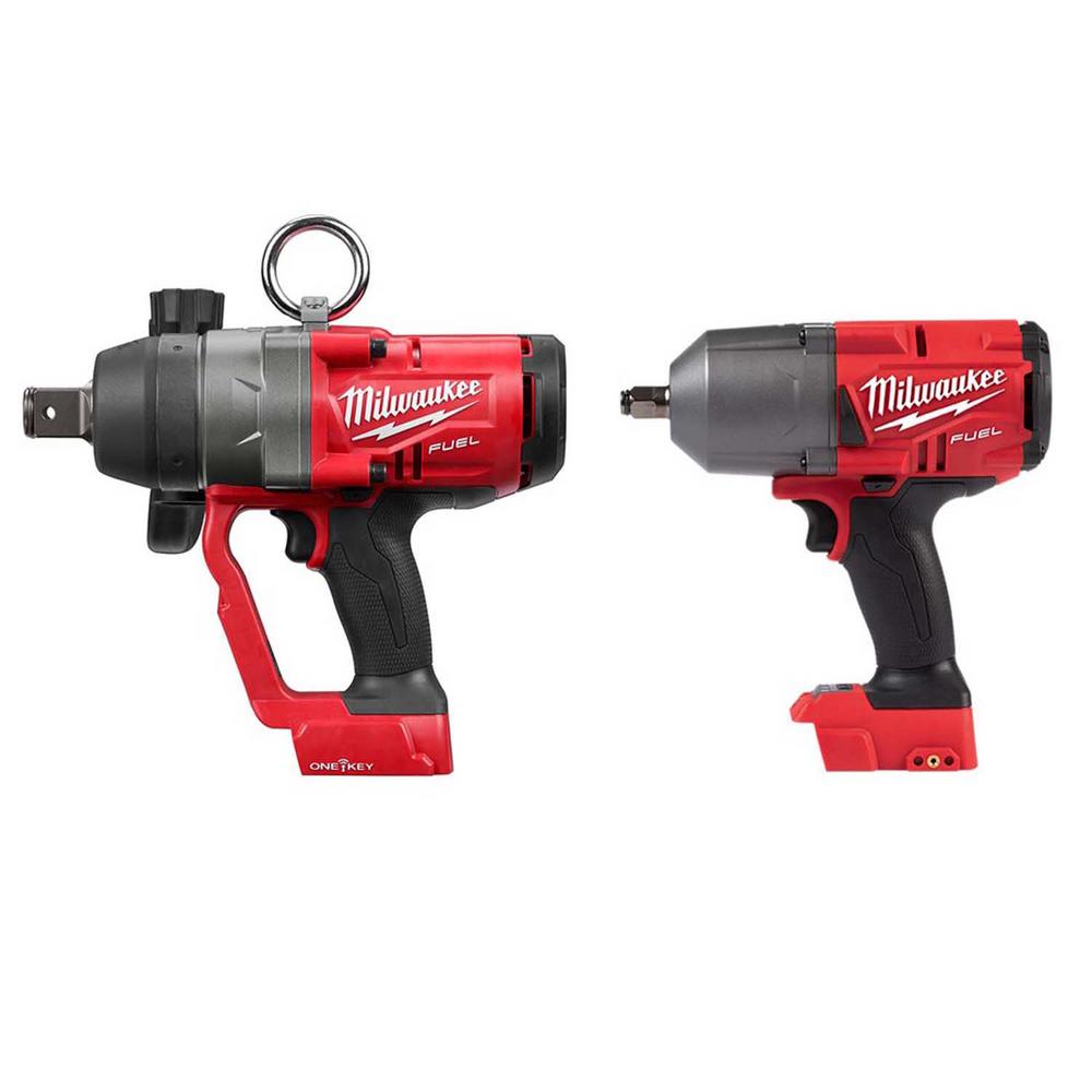 Milwaukee M18 Fuel 18 Volt Lithium Ion Brushless Cordless 1 In And 1 2 In Impact Wrench With Friction Ring 2 Tool 2867 2767 The Home Depot