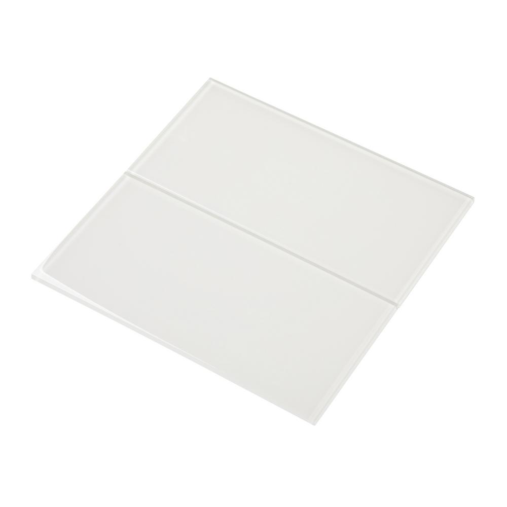 Giorbello Dover White 6 in. x 12 in. x 8mm Glass Subway Wall Tile (5 sq ...