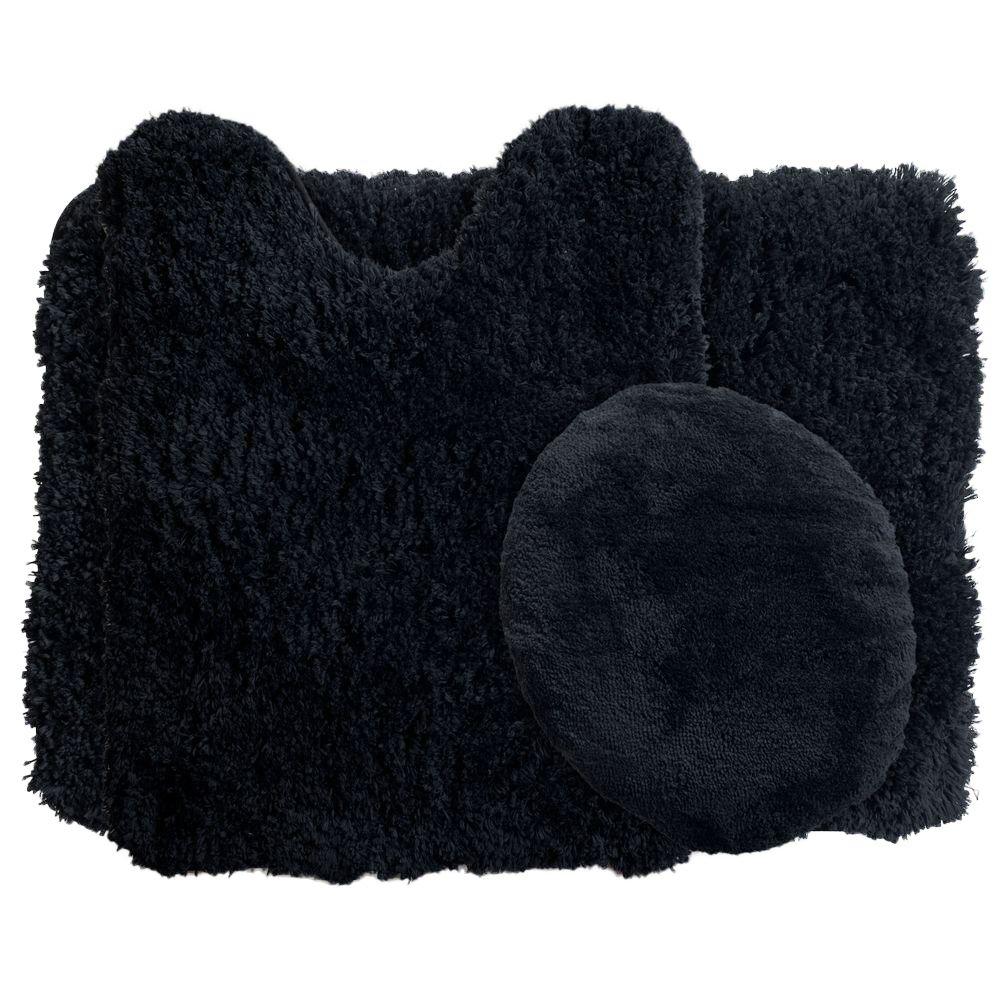 Lavish Home Black 19 5 In X 24 In Super Plush Non Slip 3 Piece