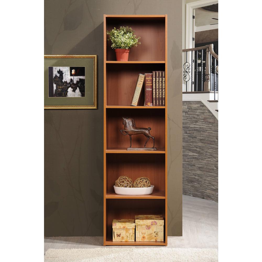 Hodedah 5 Shelf 59 In H Cherry Bookcase Hid25 The Home Depot