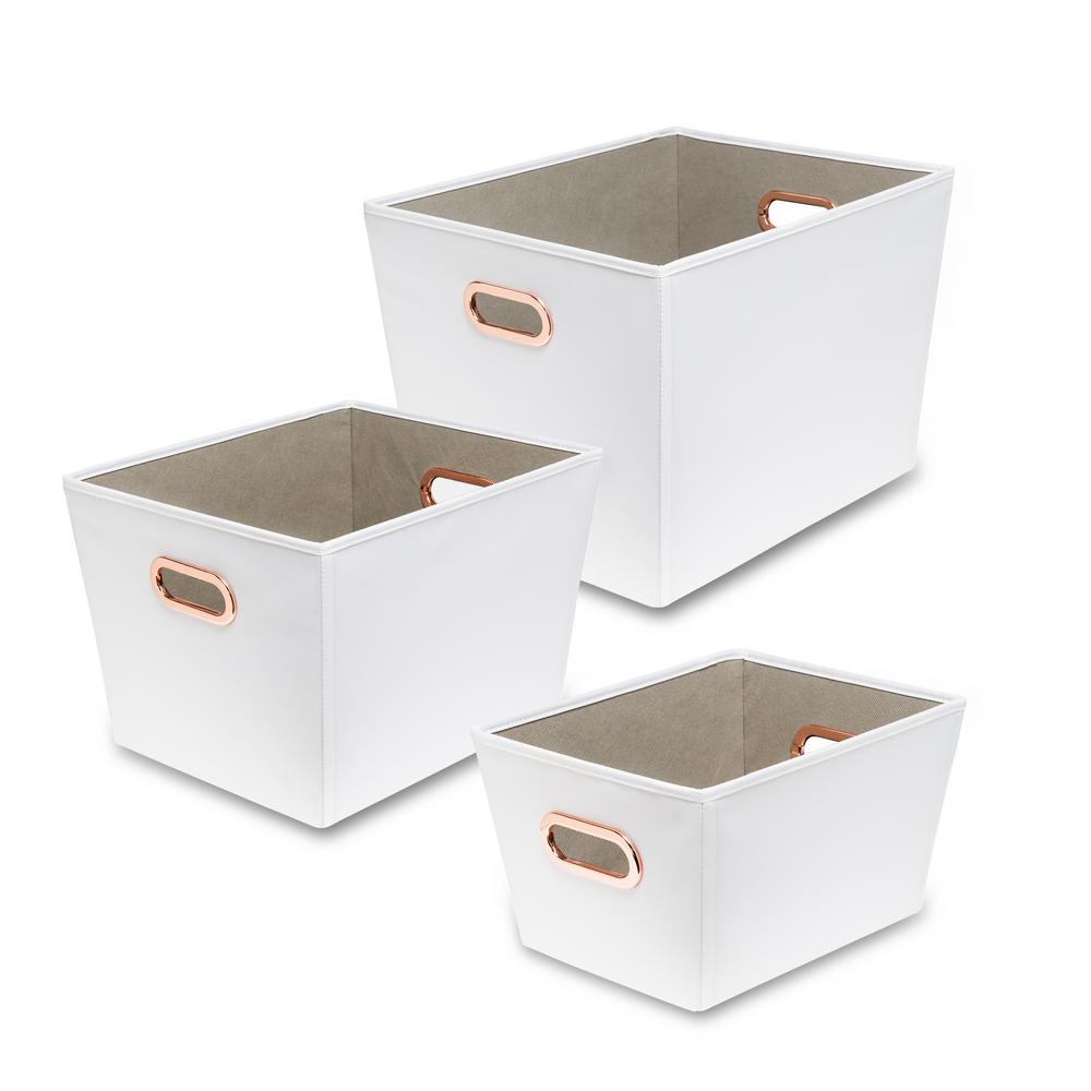 white fabric storage bins